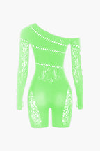 Tek Omuzlu Dantelli Tulum