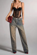 Dantel Sırt Açık Bustiyer Korsaj Askılı Bodysuit