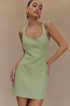 ROF Beth Tüvit Mini Elbise - Pastel Yeşil