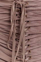 ROF Serena Straplez Tafta Maxi Elbise - Bronz Taupe