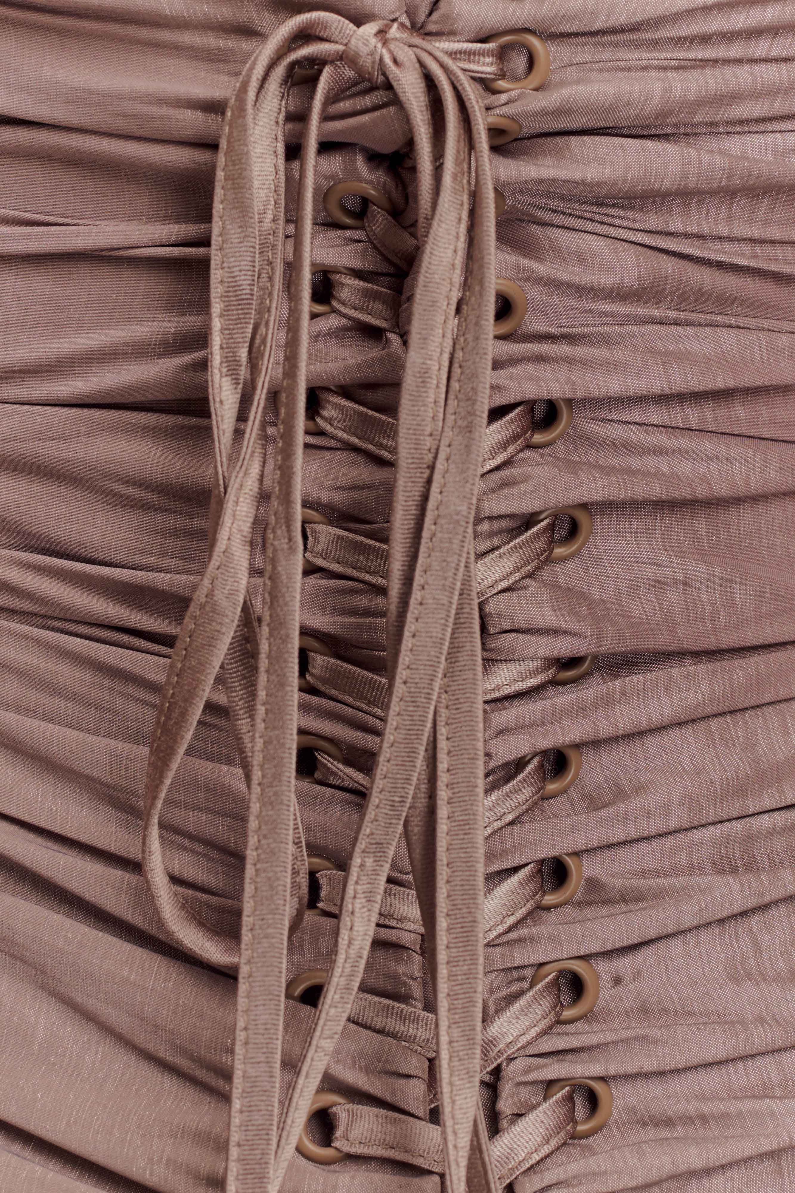ROF Serena Straplez Tafta Maxi Elbise - Bronz Taupe