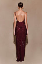 ROF Roisin Diamante Saten Maxi Elbise - Maun