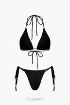 Dokulu Boyundan Bağlamalı Bikini Ve Açık Örgü Örtü Takımı
