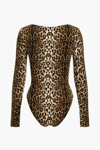 Shapewear leopar Desenli Uzun Kollu Bodysuit