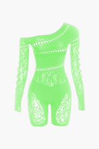 Tek Omuzlu Dantelli Tulum