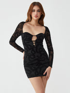 Baskılı Askılı Kesik Bodycon Kısa Elbise