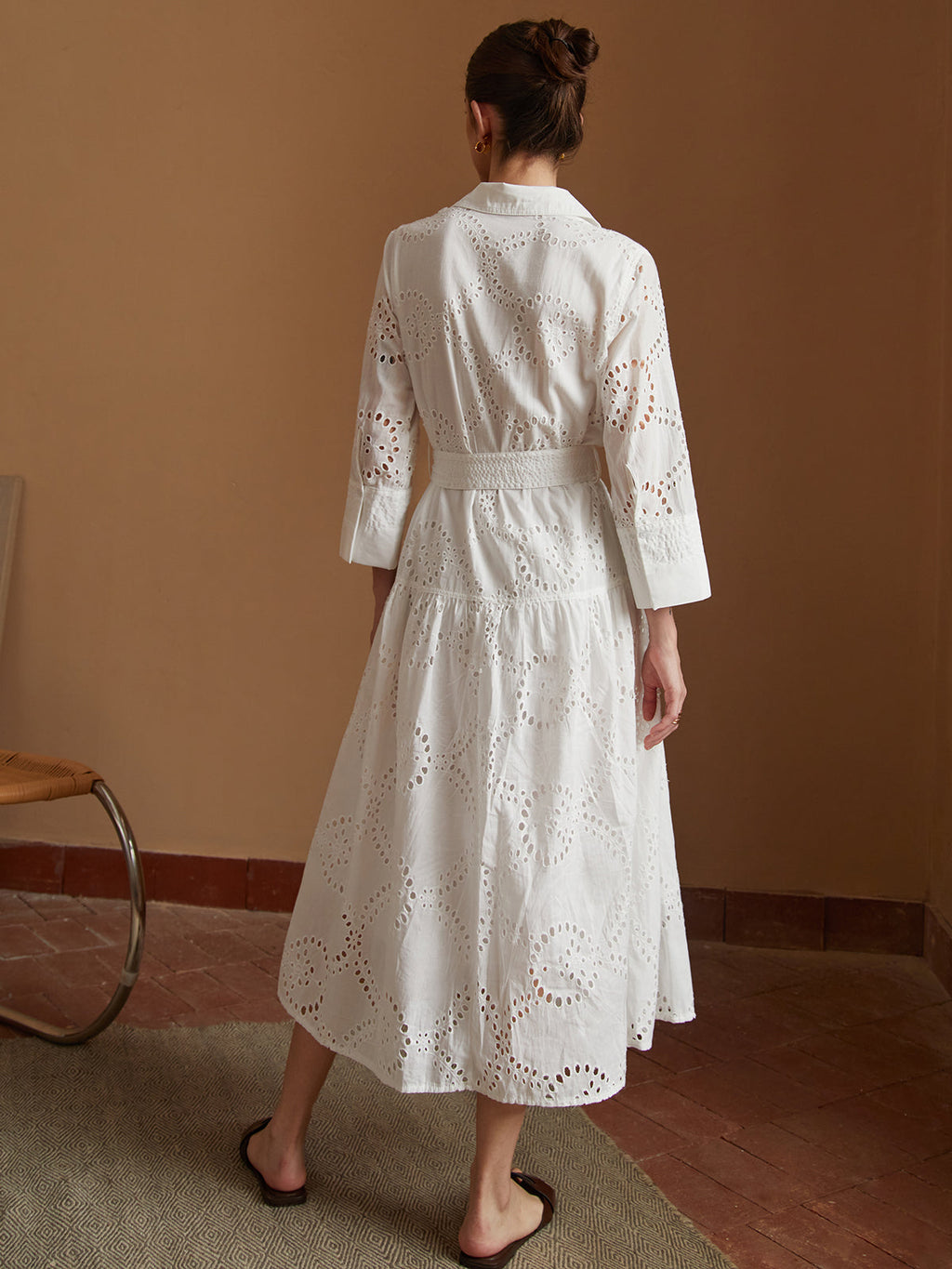 Saf Pamuk Kemerli Midi Elbise