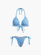 Halter Üçgen Çizgili Bikini Takımı