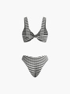 Düğümlü Çizgili Örgü Bikini Takımı