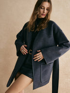 Retro Piping Kemerli Belden Lazer Kesim Ceket