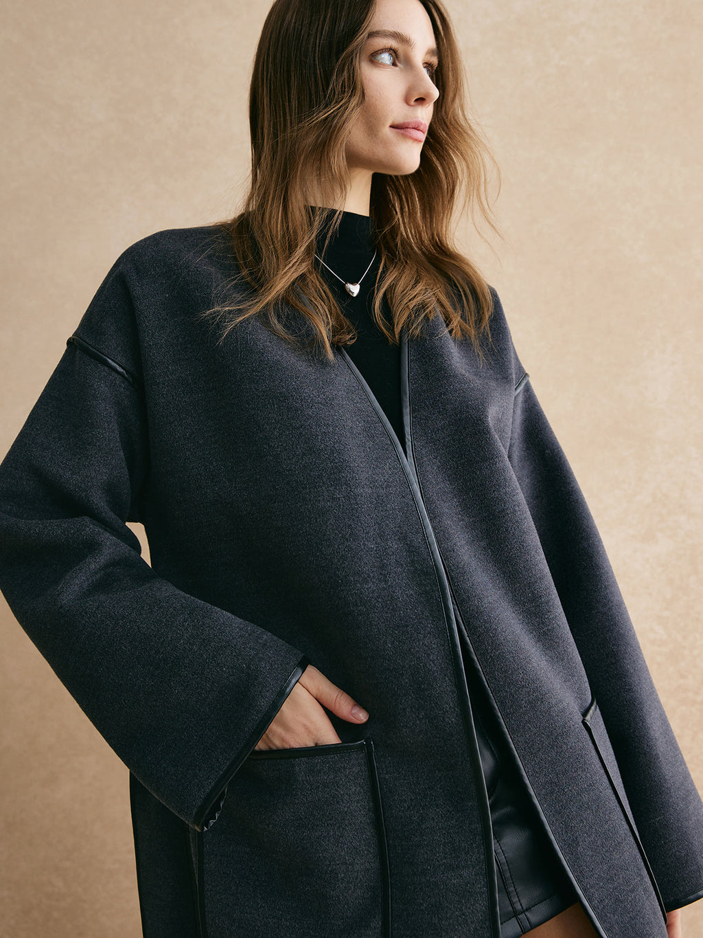 Retro Piping Kemerli Belden Lazer Kesim Ceket