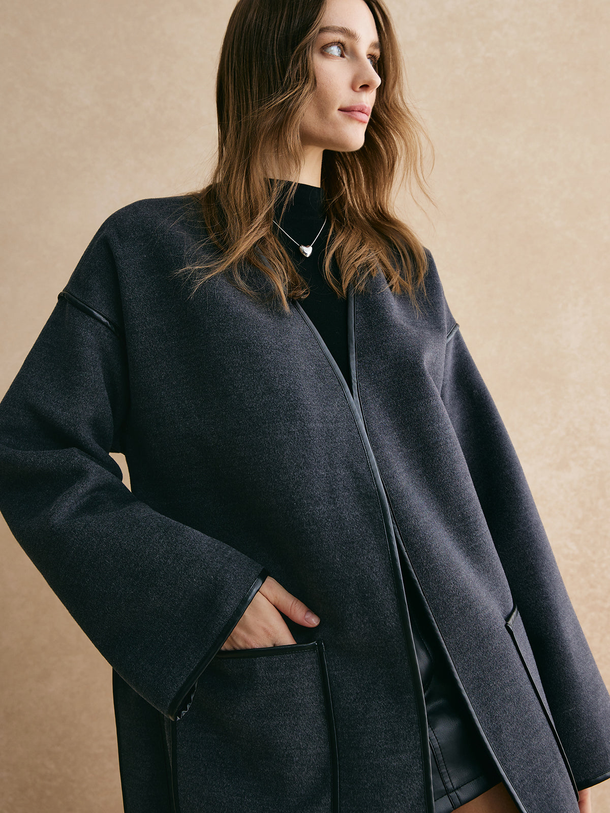 Retro Piping Kemerli Belden Lazer Kesim Ceket