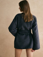 Retro Piping Kemerli Belden Lazer Kesim Ceket