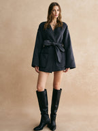 Retro Piping Kemerli Belden Lazer Kesim Ceket