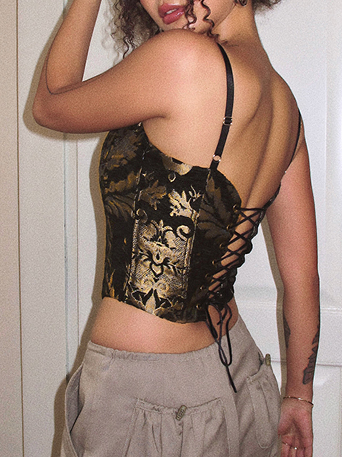 Vintage Drawstring Cami Corset Top