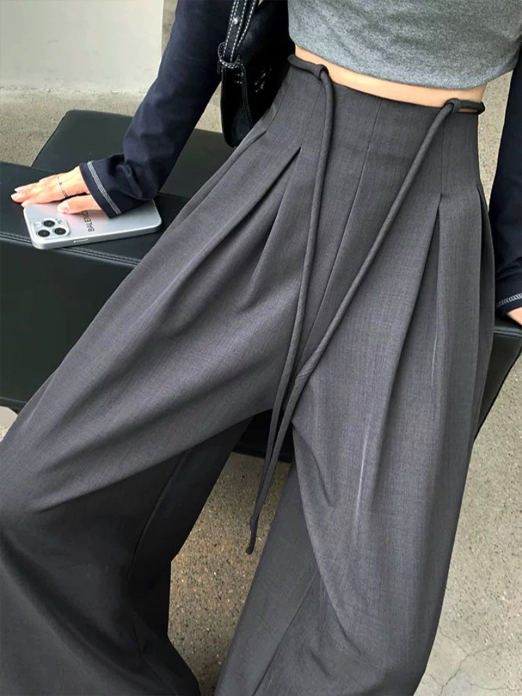 Kordonlu Plise Geniş Paça Pantolon