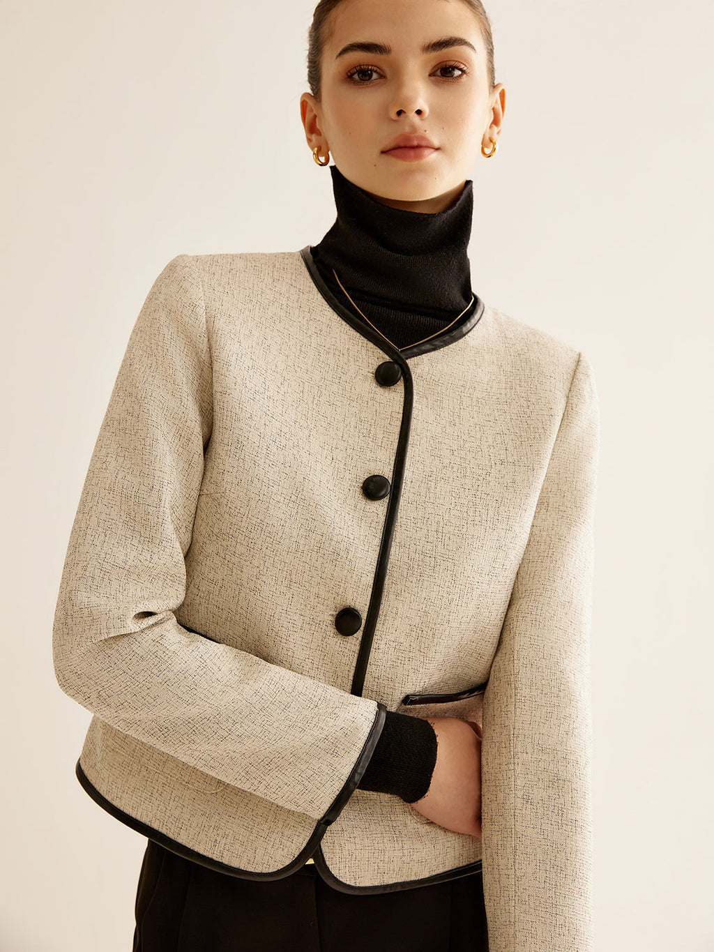 Şık Kontrast Kenar Blazer