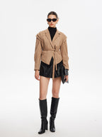 Retro Yaka Kemerli Kısa Ceket