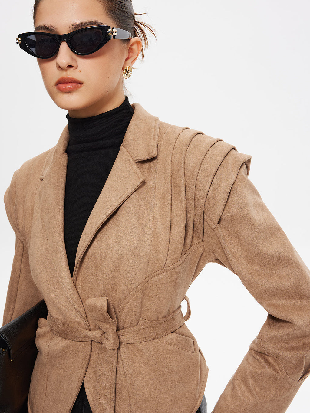 Retro Yaka Kemerli Kısa Ceket