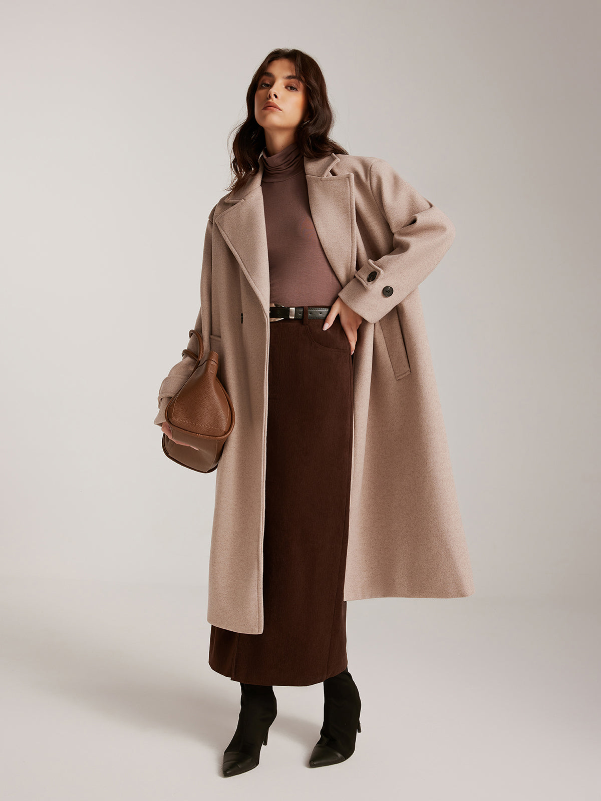 Düz Düğmeli Tweed Sıcak Kaban
