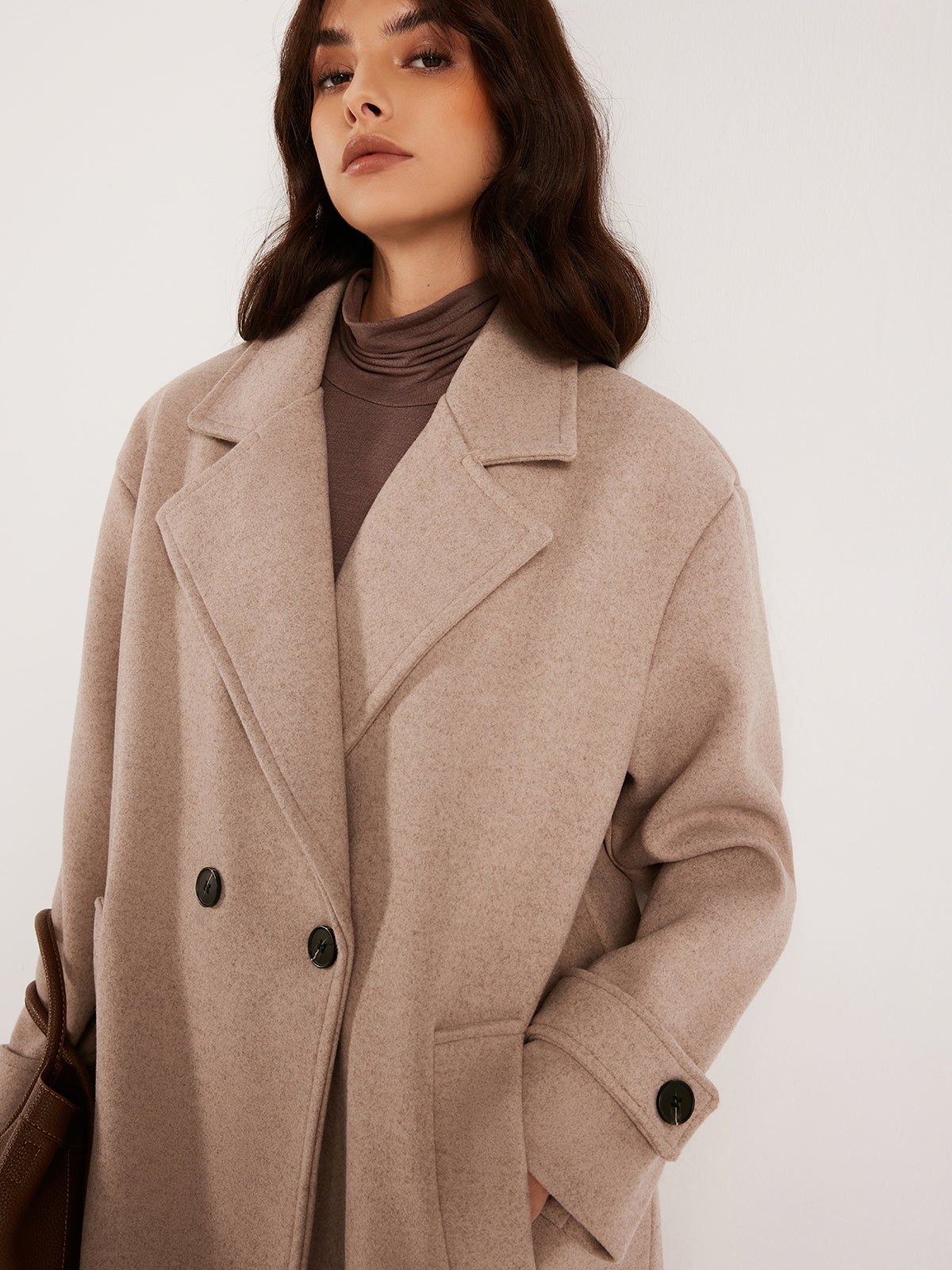 Düz Düğmeli Tweed Sıcak Kaban