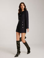 Düğmeli Kısa Tweed Blazer