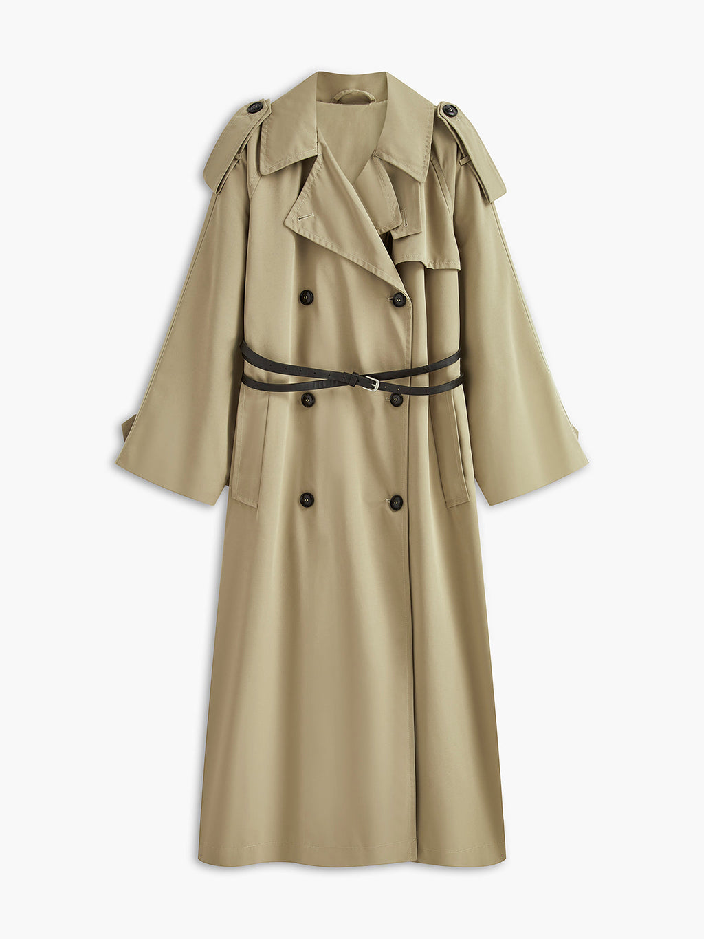 Sade Slim Kemerli Uzun Trençkot