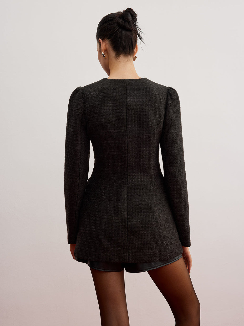 Şık Düğmeli Keten Blazer Cepsiz