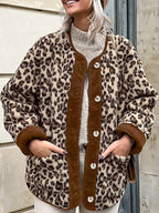 Kontrast Kenar Minky Leopar Ceket
