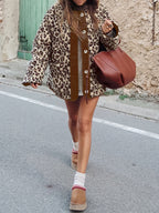 Kontrast Kenar Minky Leopar Ceket
