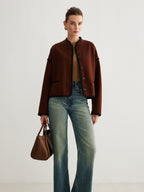 Minimalist Kontrast Şeritli Tweed Ceket