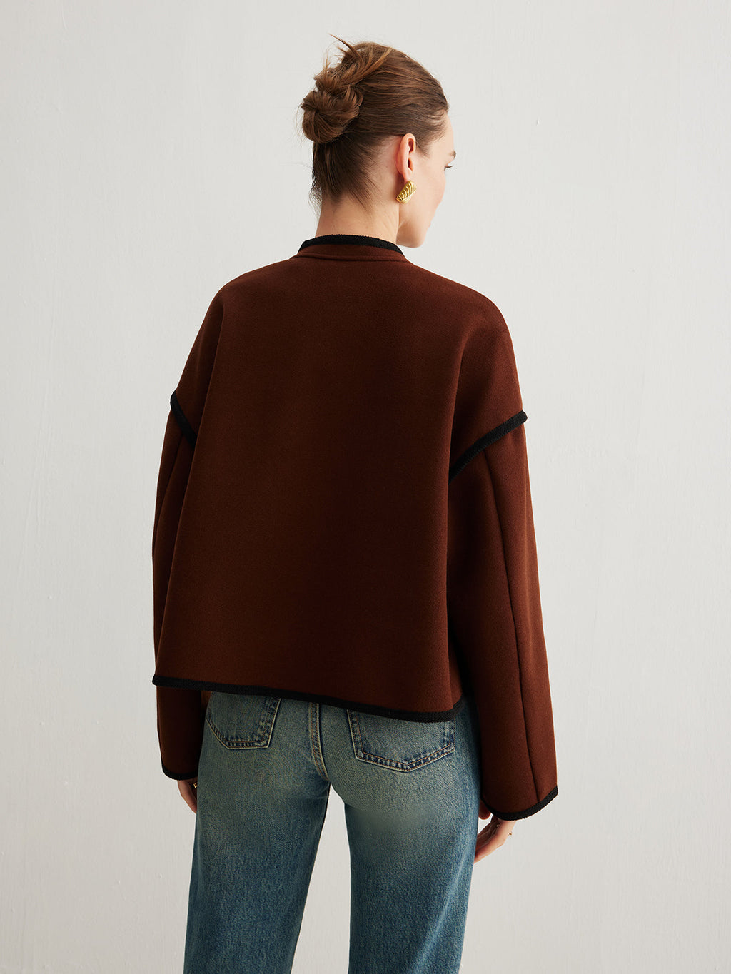 Minimalist Kontrast Şeritli Tweed Ceket