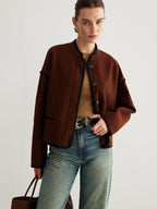 Minimalist Kontrast Şeritli Tweed Ceket