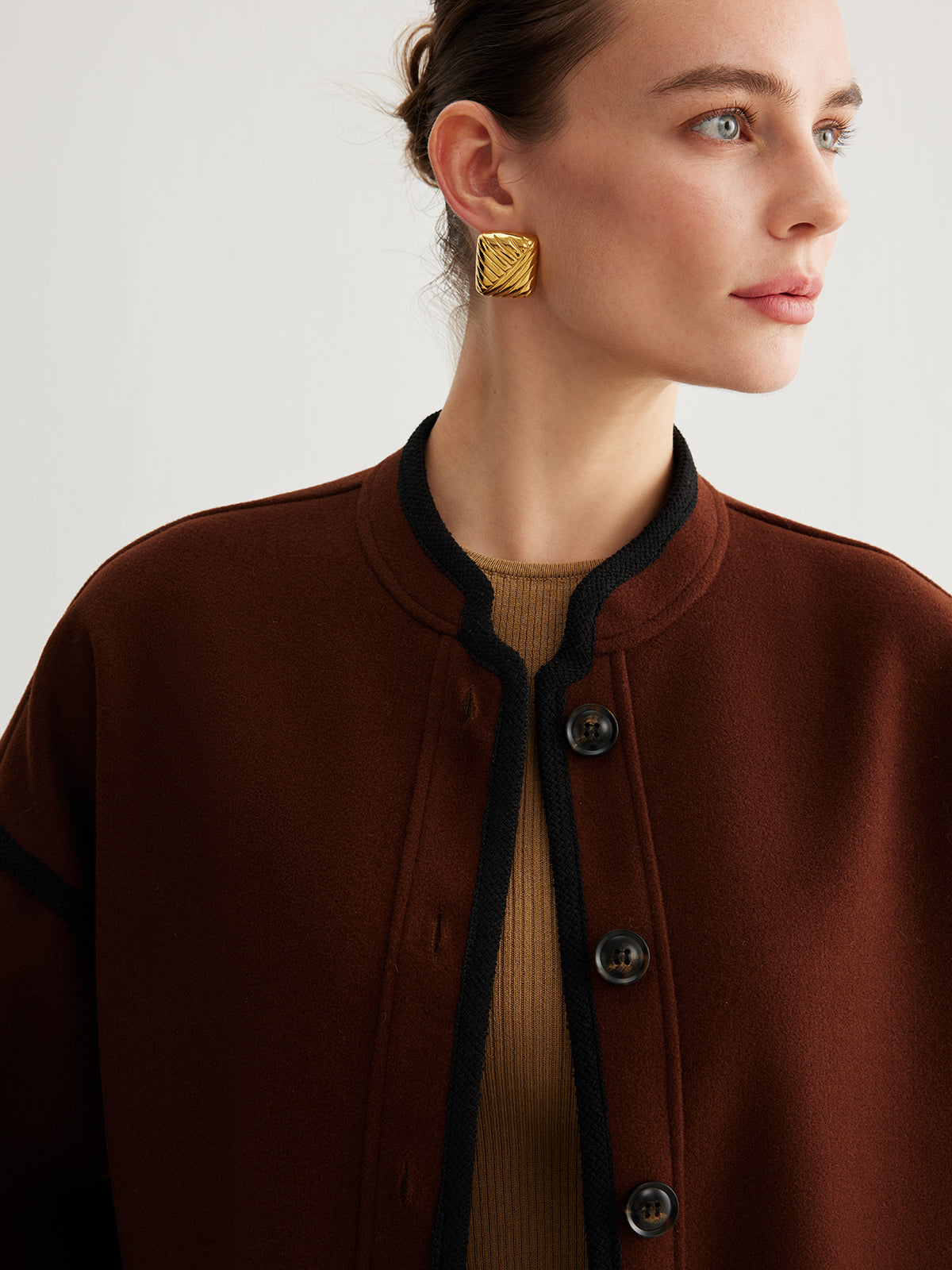 Minimalist Kontrast Şeritli Tweed Ceket
