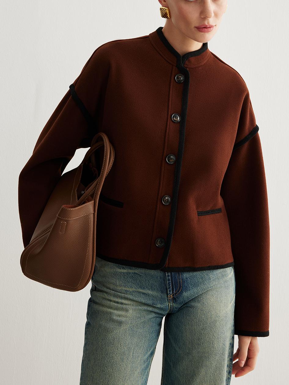Minimalist Kontrast Şeritli Tweed Ceket