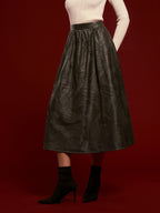 Retro Deri Görünümlü Kemerli Etek