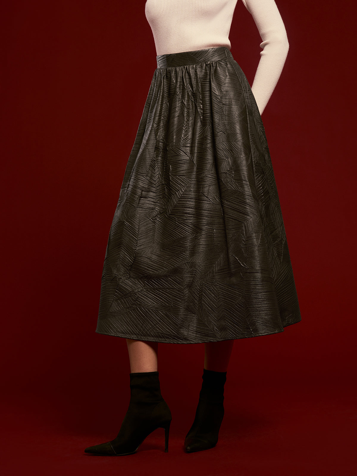 Retro Deri Görünümlü Kemerli Etek