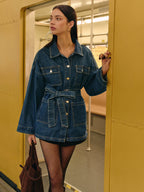 Kemerli Kargo Denim Polo Ceket