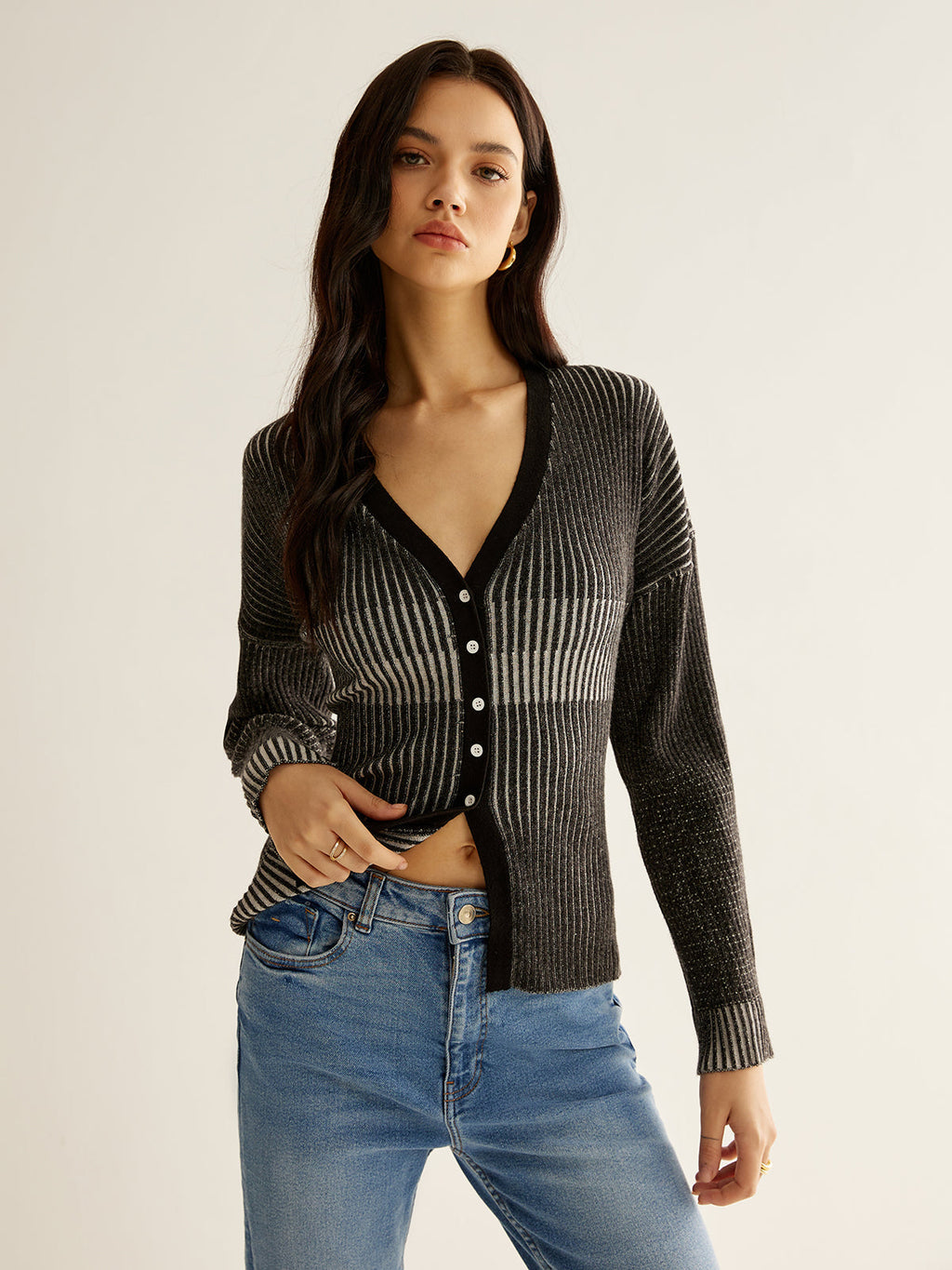 Ombre Düğmeli Slim Hırka