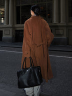 Düğmeli Kemerli Yaka Uzun Palto