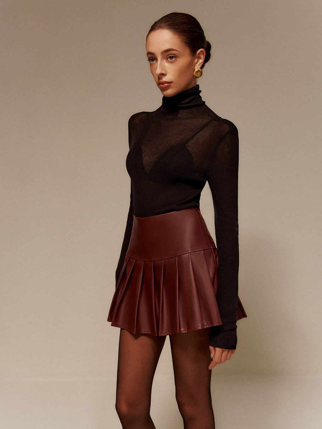 Şık Yarı Şeffaf Skinny Kazak, Rahat Yün Karışımlı Yüksek Yaka