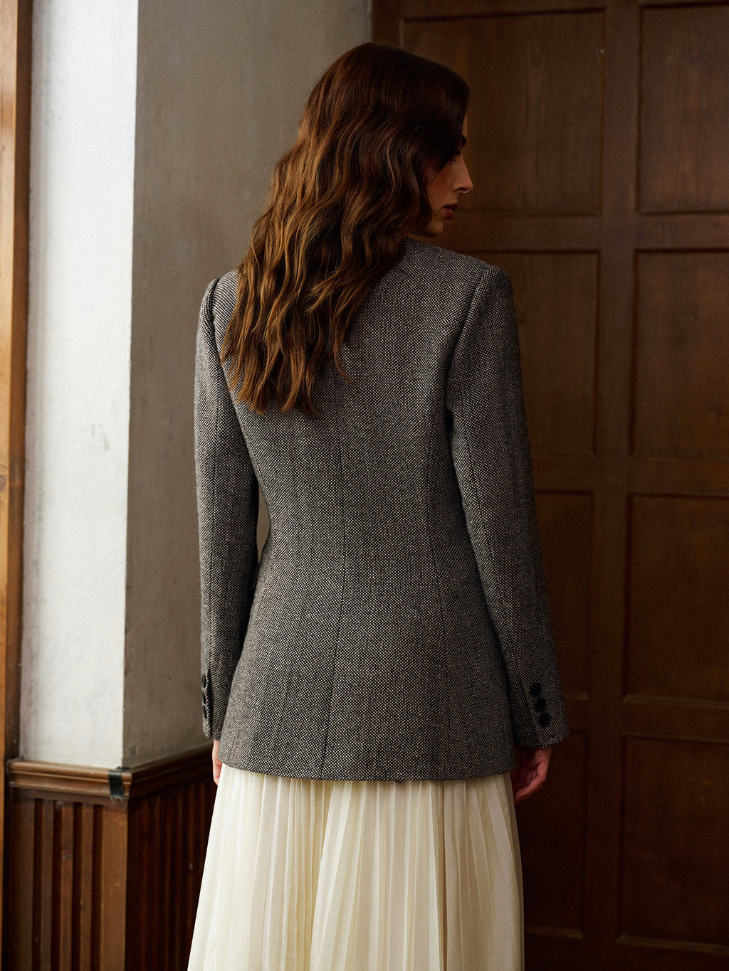Şık Puantiye Desenli Dar Kesim Blazer Ceket, Rahat Yün Karışımı