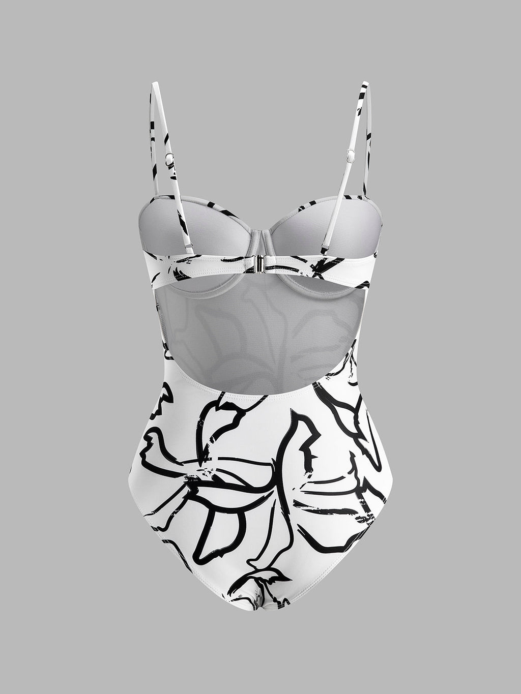 Şık Soyut Baskılı Askılı Tek Parça Mayo