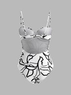 Şık Soyut Baskılı Askılı Tek Parça Mayo