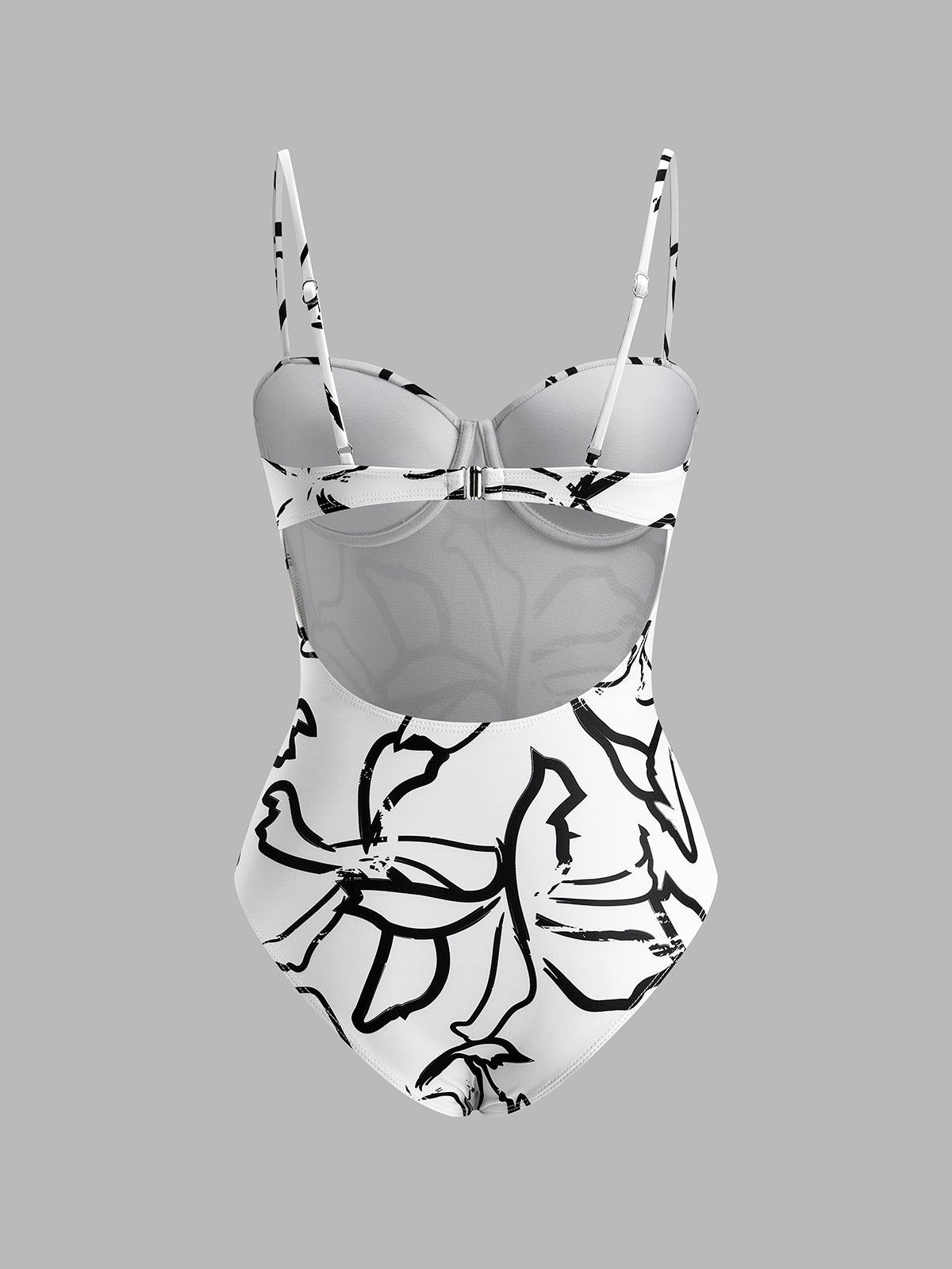 Şık Soyut Baskılı Askılı Tek Parça Mayo