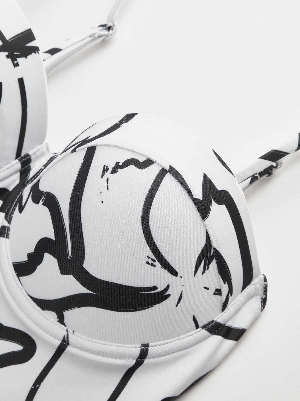 Şık Soyut Baskılı Askılı Tek Parça Mayo