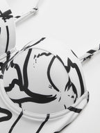 Şık Soyut Baskılı Askılı Tek Parça Mayo