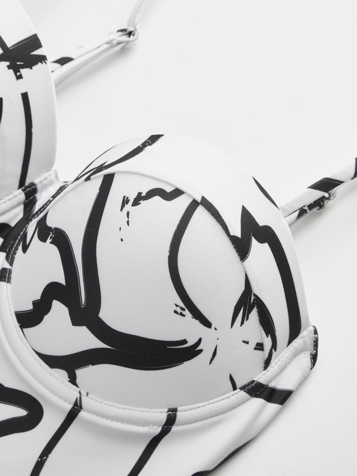 Şık Soyut Baskılı Askılı Tek Parça Mayo