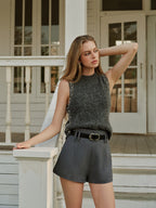 Şık Yün Karışımlı Boncuklu Kazak Yeleği için Şık Katmanlama