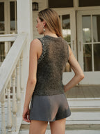 Şık Yün Karışımlı Boncuklu Kazak Yeleği için Şık Katmanlama